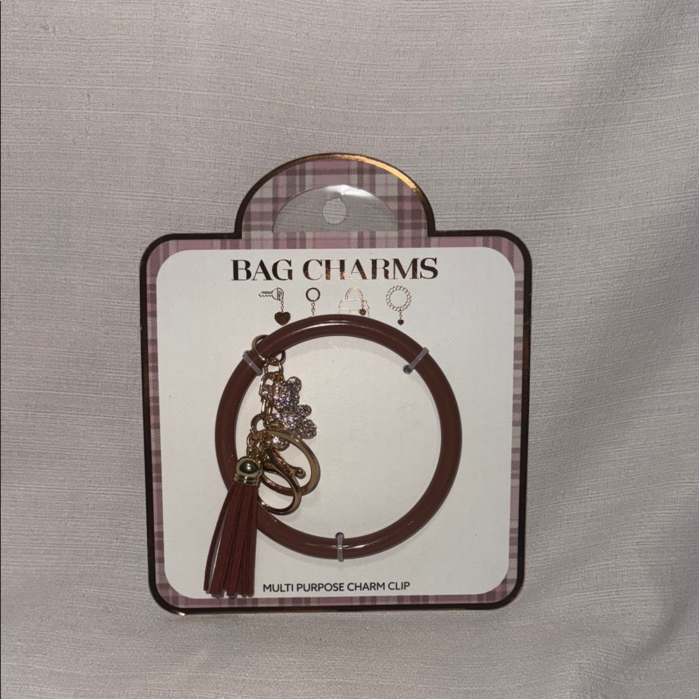 Brown Bag Charm with Studded Teddy Bear